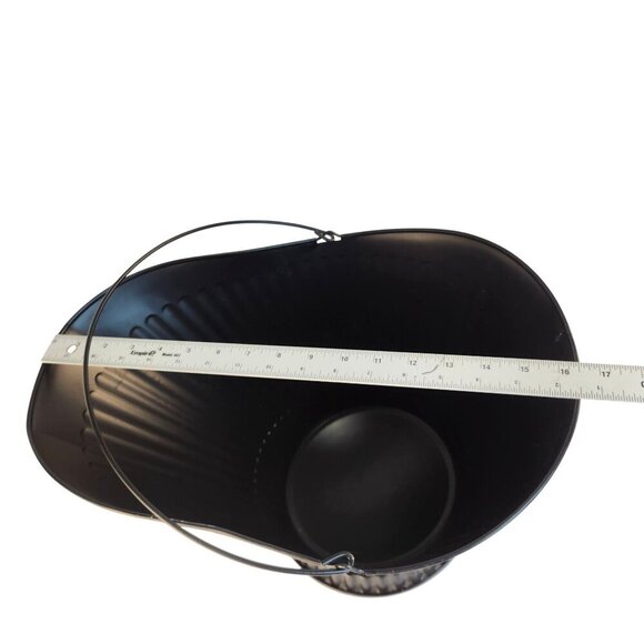 Black Wood Stove Ash Bucket Coal Container Ribbed Metal Bucket With Handle Decor - Picture 2 of 8
